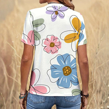 Casual Refinado Camiseta Premium Cotton con Motivo Botánico
