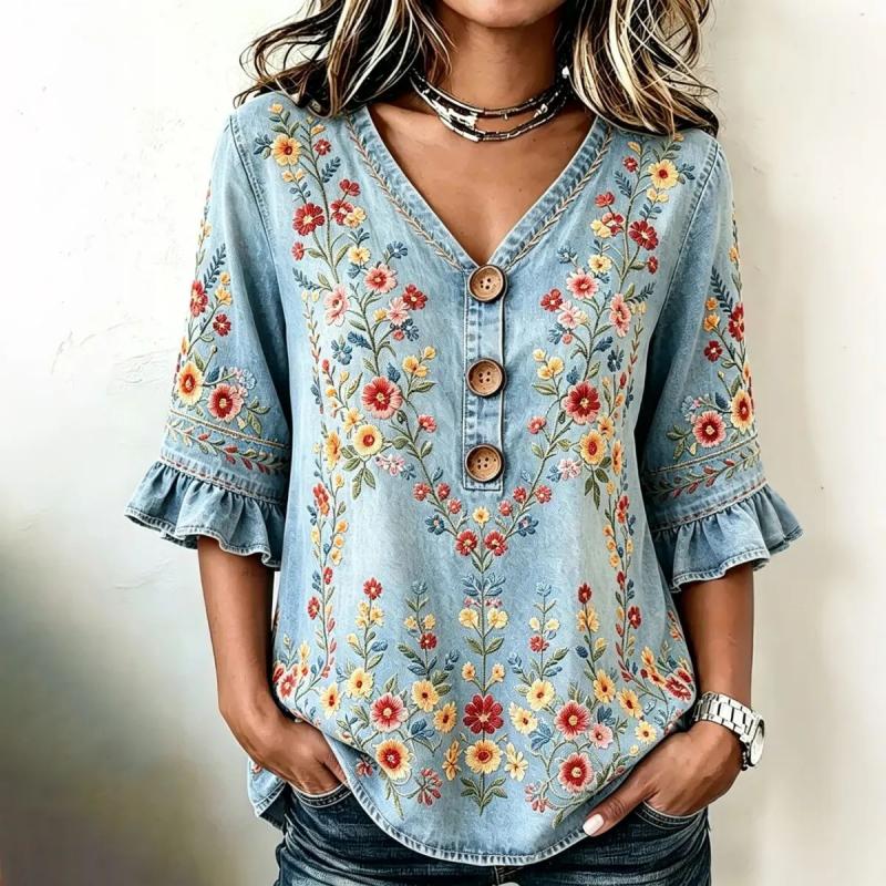Inspiración Vintage-Blusa de Seda con Motivo Botánico