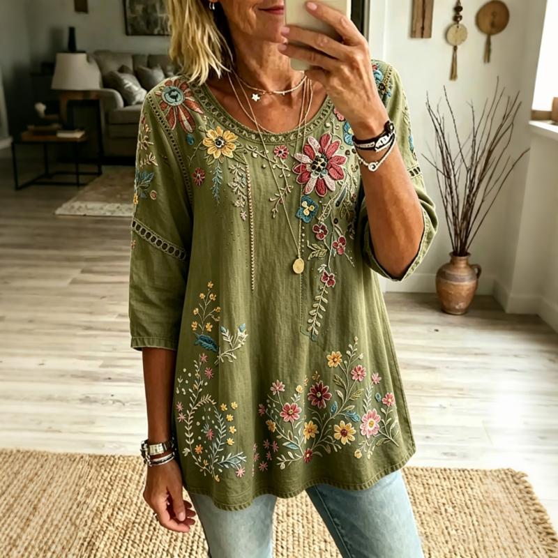 Inspiración Vintage-Blusa de Seda con Motivo Botánico