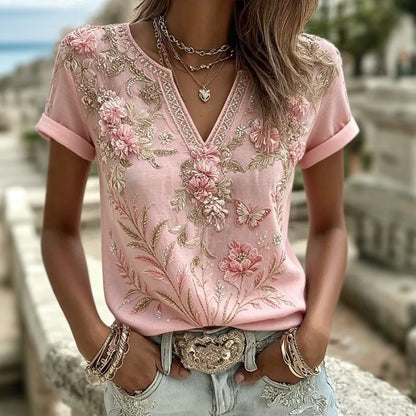 Inspiración Vintage-Blusa de Seda con Motivo Botánico