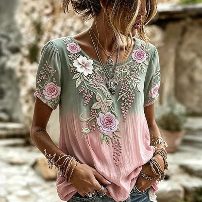 Inspiración Vintage-Blusa de Seda con Motivo Botánico
