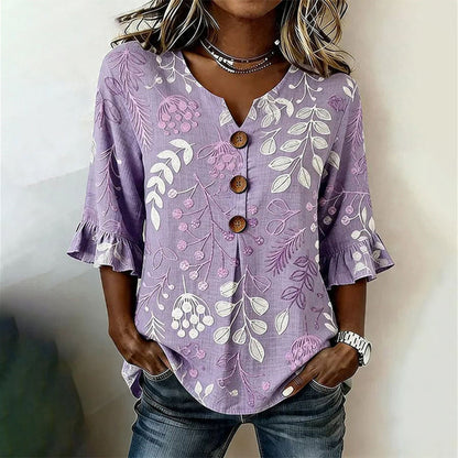 Inspiración Vintage-Blusa de Seda con Blattmuster