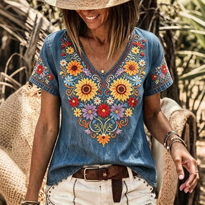 Inspiración Vintage-Blusa de Seda con Motivo Botánico