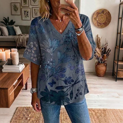 Inspiración Vintage-Blusa de Seda con Motivo Botánico
