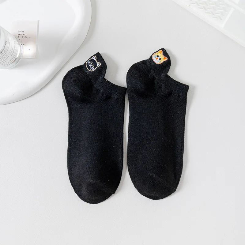 Lässige Calcetines de Hilo con Katzenstickerei