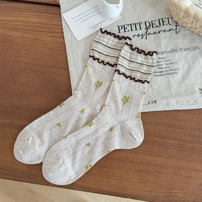 Lässige Calcetines de Hilo con Motivo Botánico