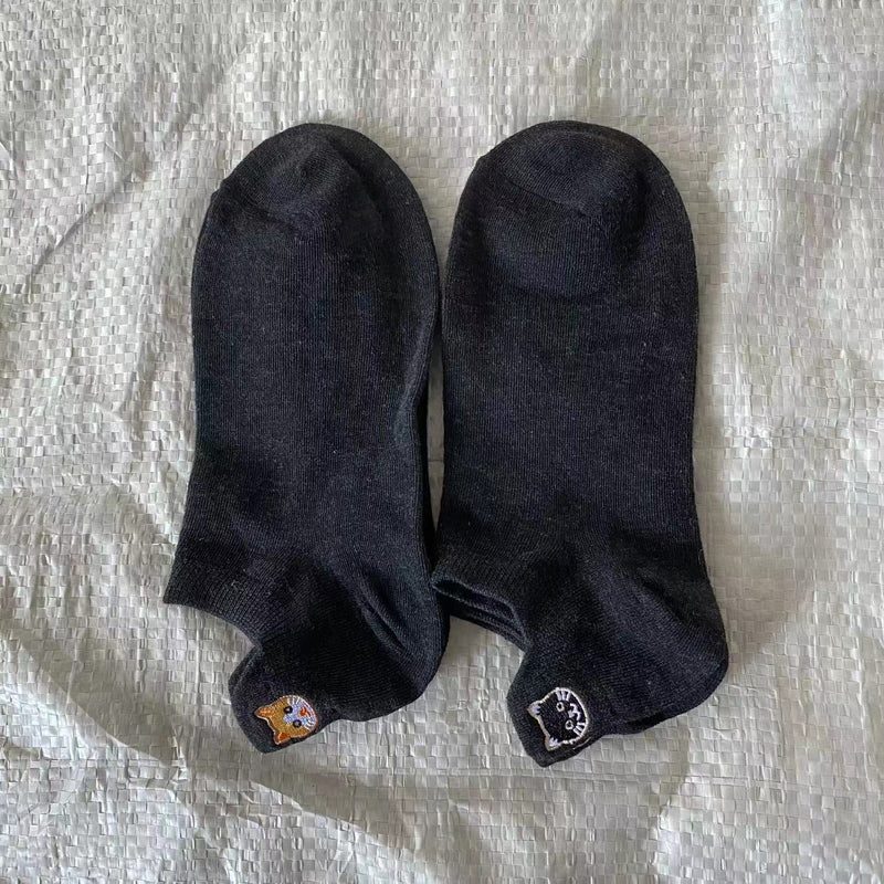 Lässige Calcetines de Hilo con Katzenstickerei