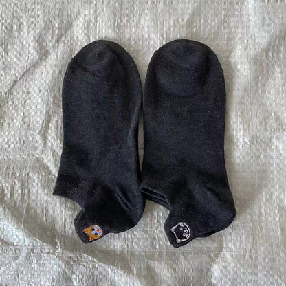 Lässige Calcetines de Hilo con Katzenstickerei