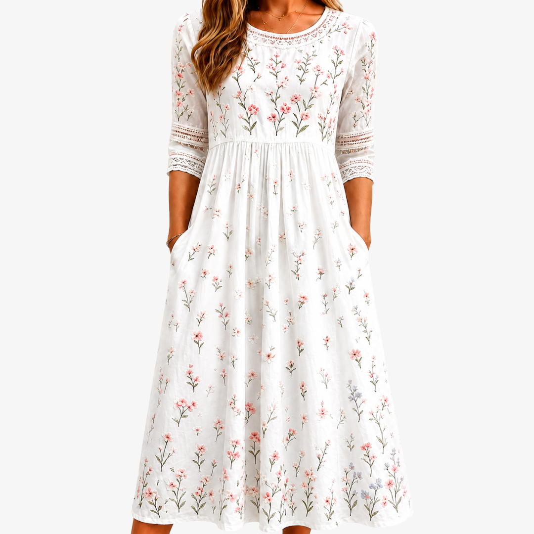 Whispering Flores Silvestres con Bolsillos Invisibles Vestido Midi