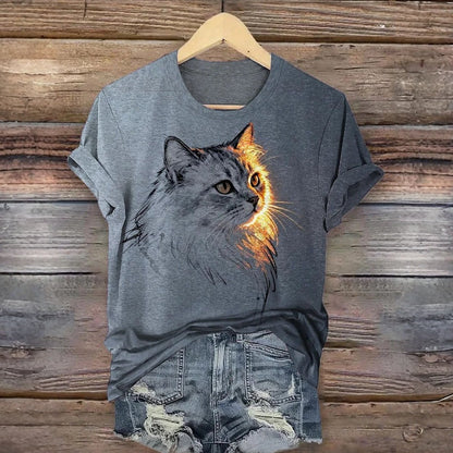 Mia | Casual Refinado Cat Print T-Camisa