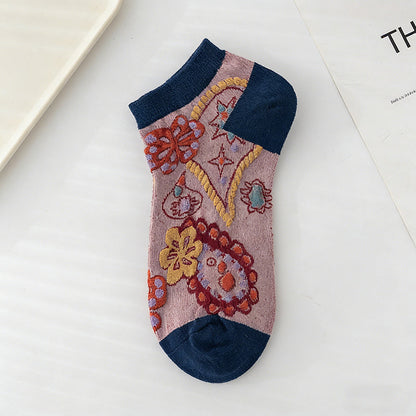 Inspiración Vintage-Calcetines de Hilo con Motivo Botánico