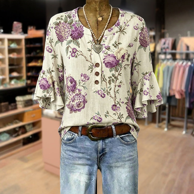Inspiración Vintage-Blusa de Seda con Motivo Botánico