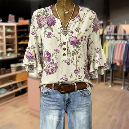 Inspiración Vintage-Blusa de Seda con Motivo Botánico