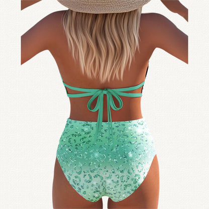 Mermaid | Leopard Gradient Print Halter Bikini Haute