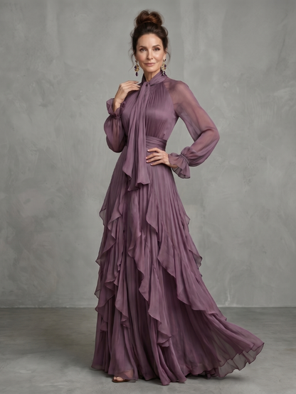 Demetria | Tie Neck Ruffle Tiered Vestido Maxi