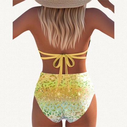 Mermaid | Leopard Gradient Print Halter Bikini Haute