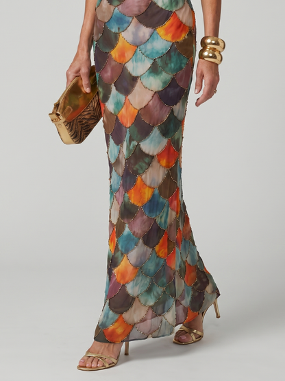 Larkin | Fitted Multicolor Scale Pattern Vestido Maxi