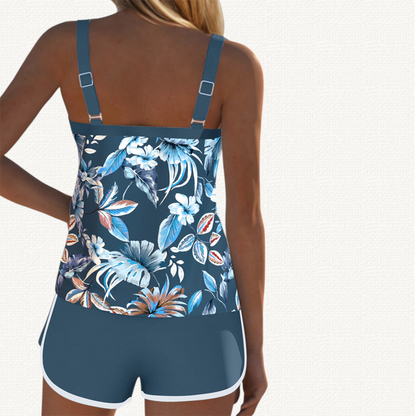 Flora | Floral Tankini Premium con Solid Bermudas