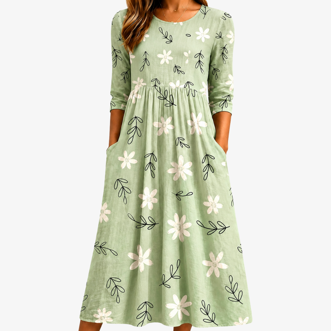 Verde Salvia Florentino Everyday con Bolsillos Invisibles Vestido Midi
