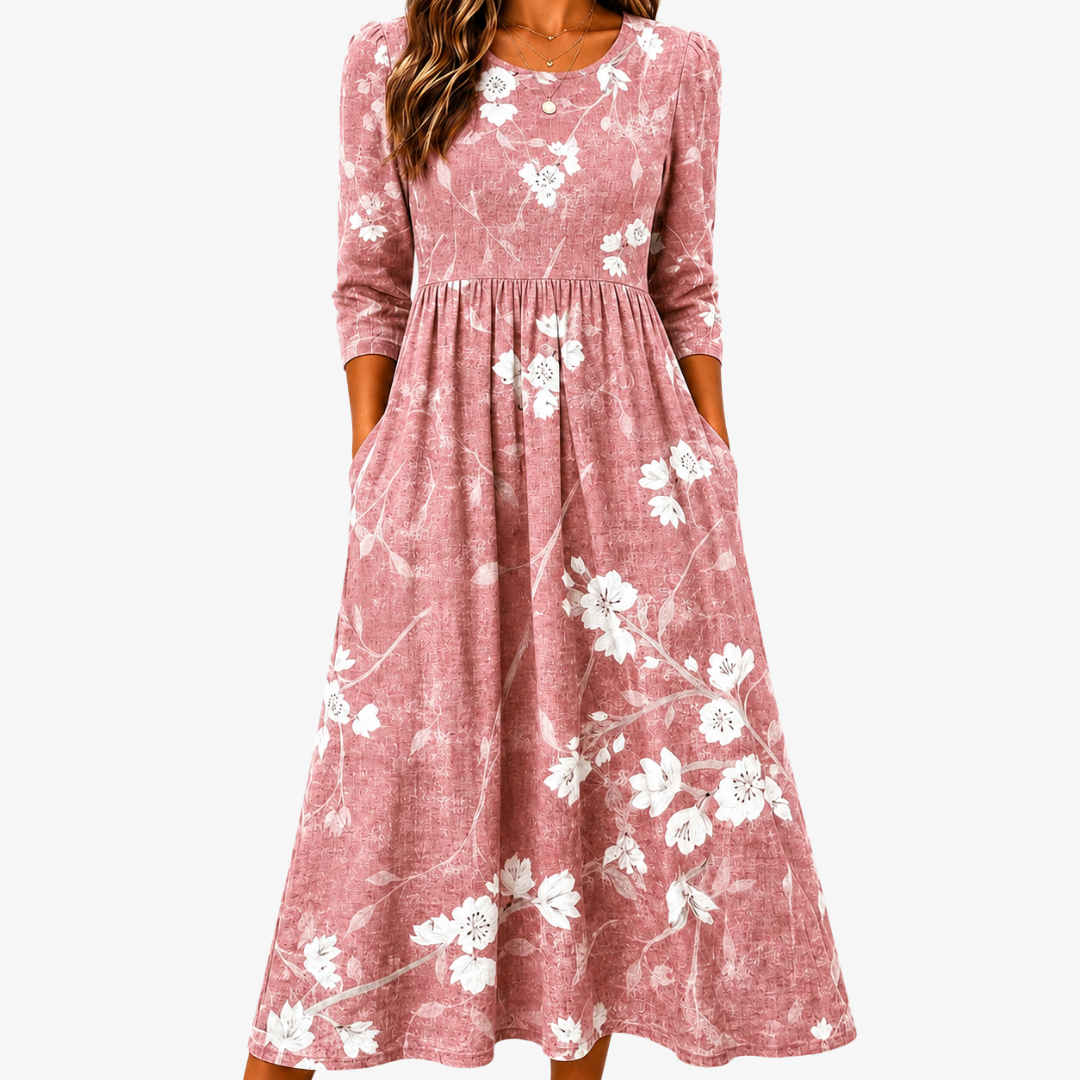 Blush en Flor Alta Gracia con Bolsillos Invisibles Vestido Midi
