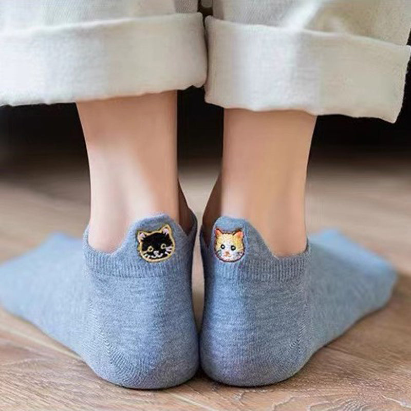 Lässige Calcetines de Hilo con Katzenstickerei