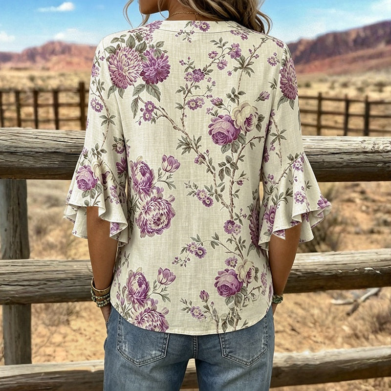 Inspiración Vintage-Blusa de Seda con Motivo Botánico