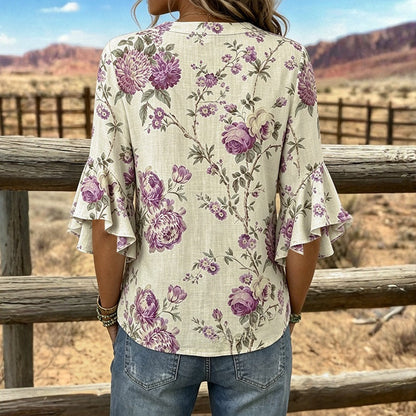 Inspiración Vintage-Blusa de Seda con Motivo Botánico
