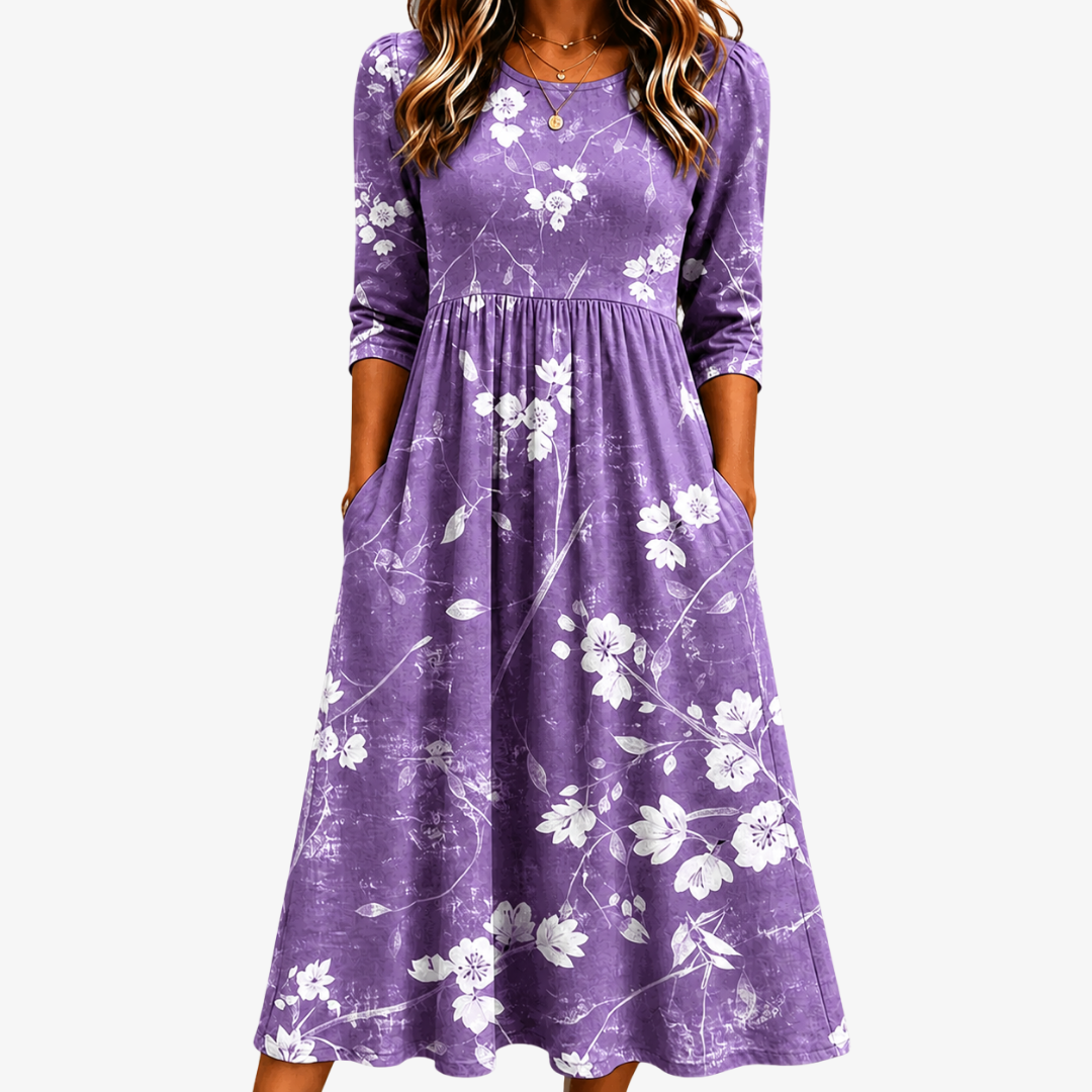 Lavanda en Flor Confort Absoluto con Bolsillos Invisibles Vestido Midi