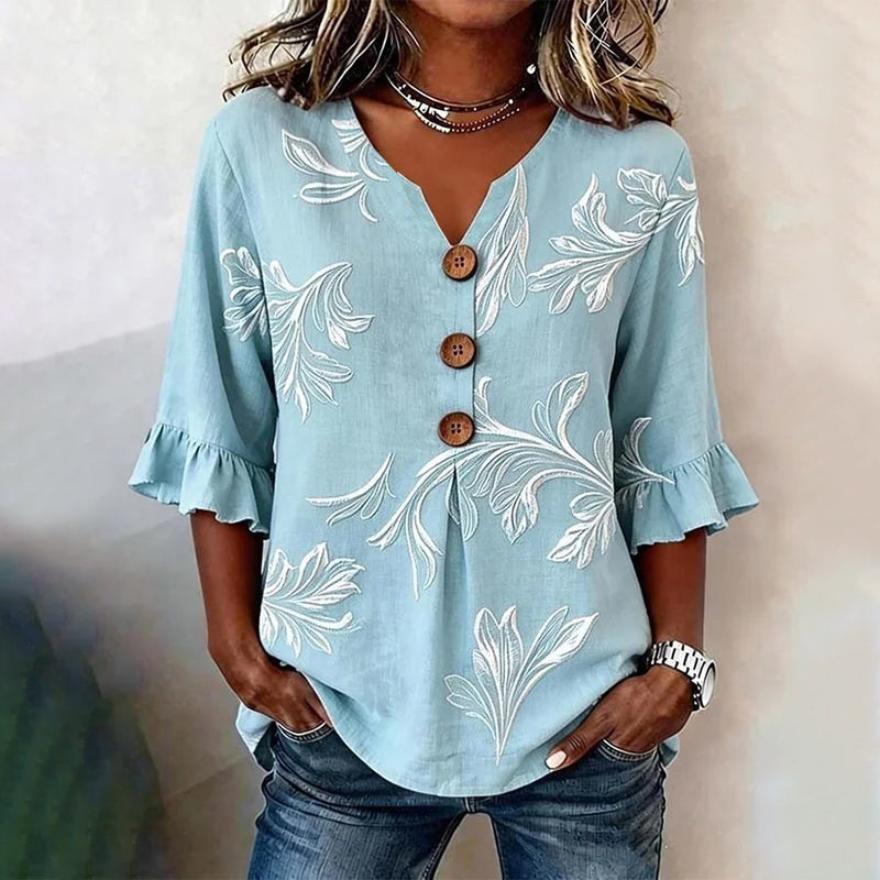Inspiración Vintage-Blusa de Seda con Blattmuster