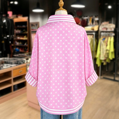 Lässige Blusa de Seda con Punkten Und Streifen