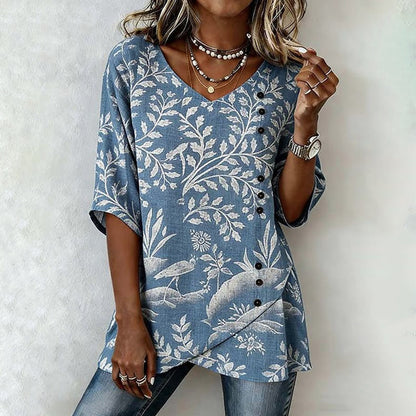 Inspiración Vintage-Blusa de Seda con Blattmuster