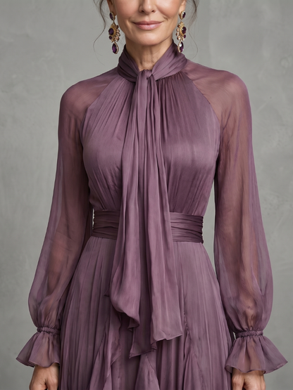 Demetria | Tie Neck Ruffle Tiered Vestido Maxi