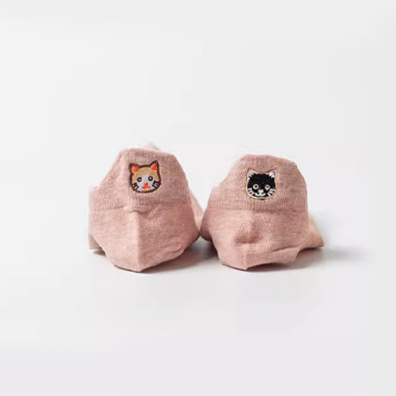 Lässige Calcetines de Hilo con Katzenstickerei