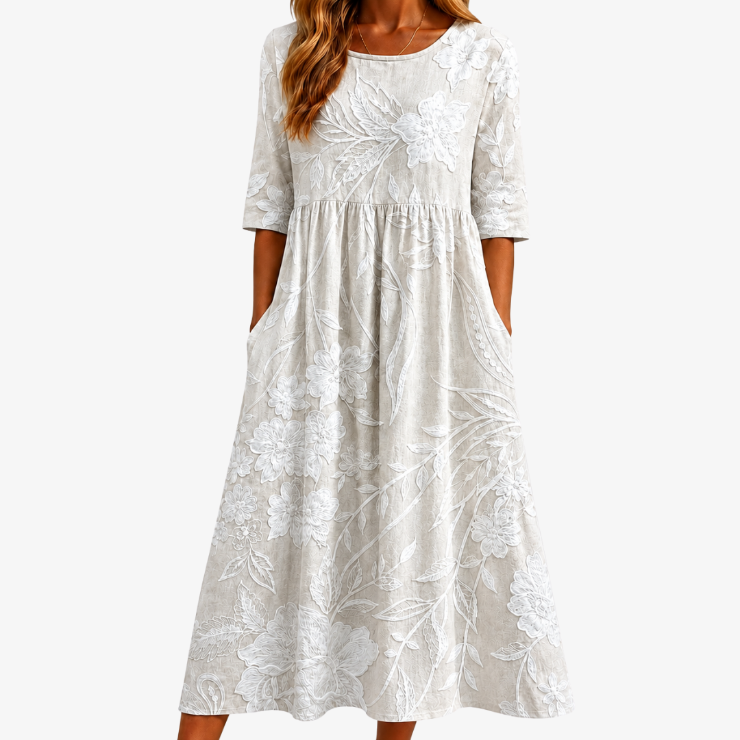 Whispering Jardín Botánico Elegant con Bolsillos Invisibles Vestido Midi