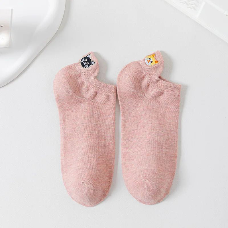 Lässige Calcetines de Hilo con Katzenstickerei