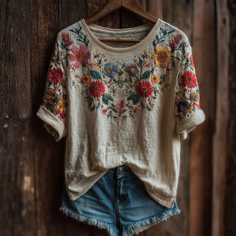 Inspiración Vintage-Camiseta Premium Cotton con Blumendruck