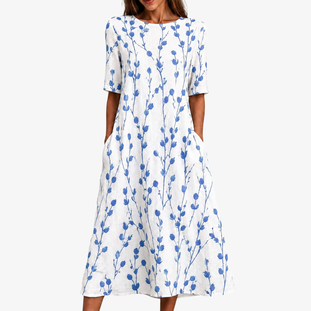 Blue Pradera Breeze con Bolsillos Invisibles Vestido Midi