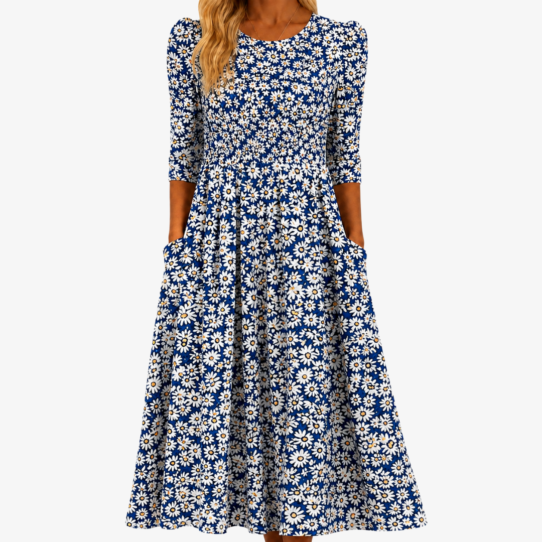 Blue Daisy Jardín Botánico con Bolsillos Invisibles Vestido Maxi