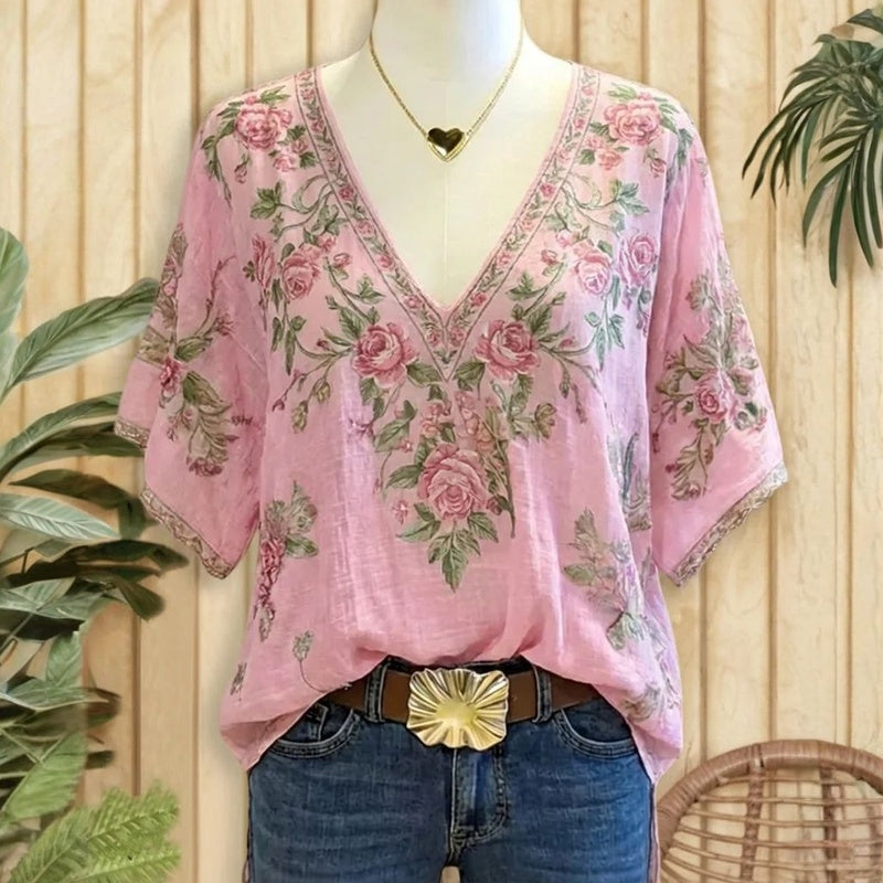 Inspiración Vintage-Blusa de Seda con Motivo Botánico