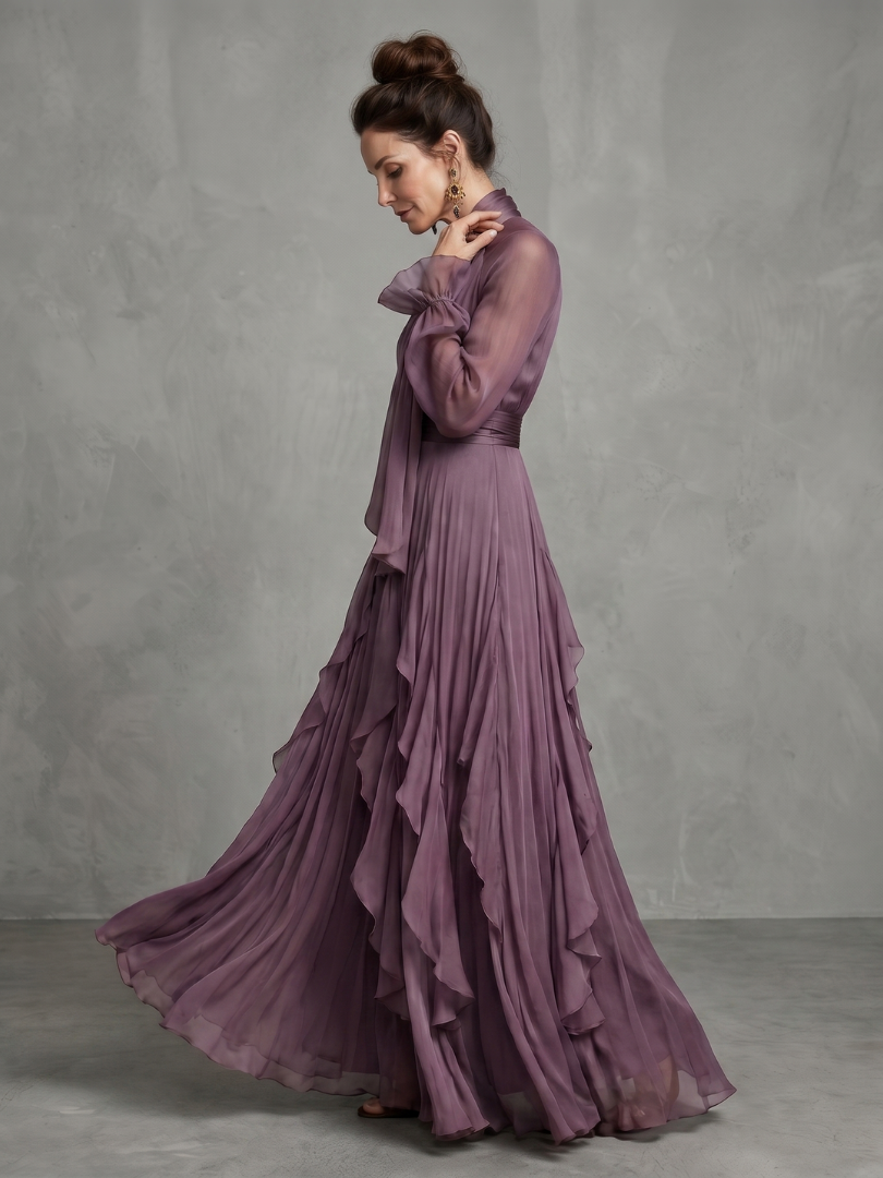 Demetria | Tie Neck Ruffle Tiered Vestido Maxi