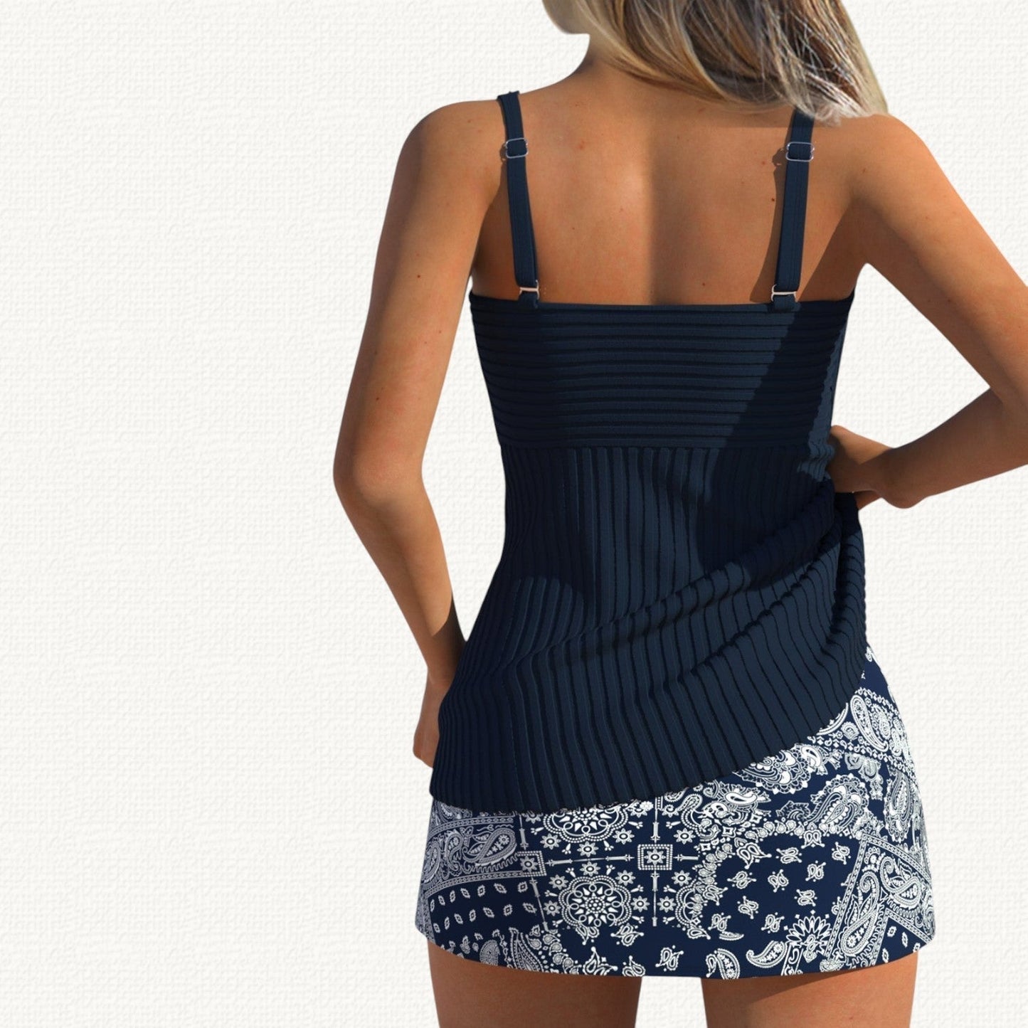 Palma | Ribbed Tankini Premium con Floral Skirt