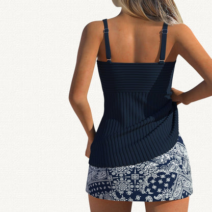Palma | Ribbed Tankini Premium con Floral Skirt