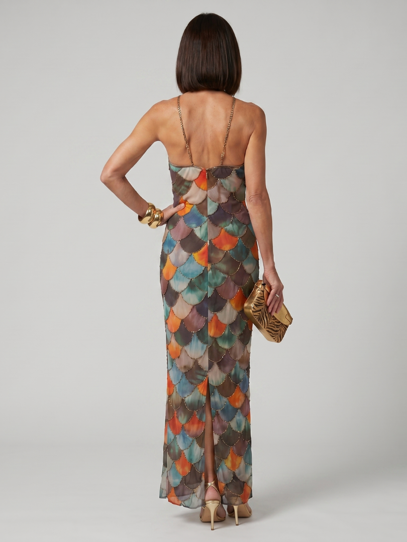 Larkin | Fitted Multicolor Scale Pattern Vestido Maxi