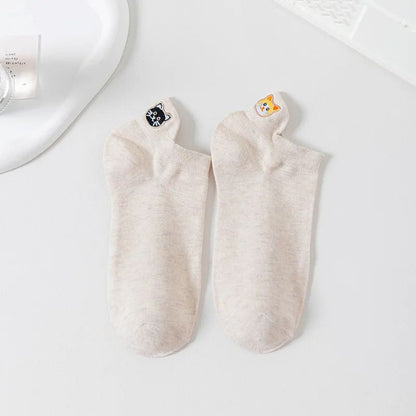 Lässige Calcetines de Hilo con Katzenstickerei