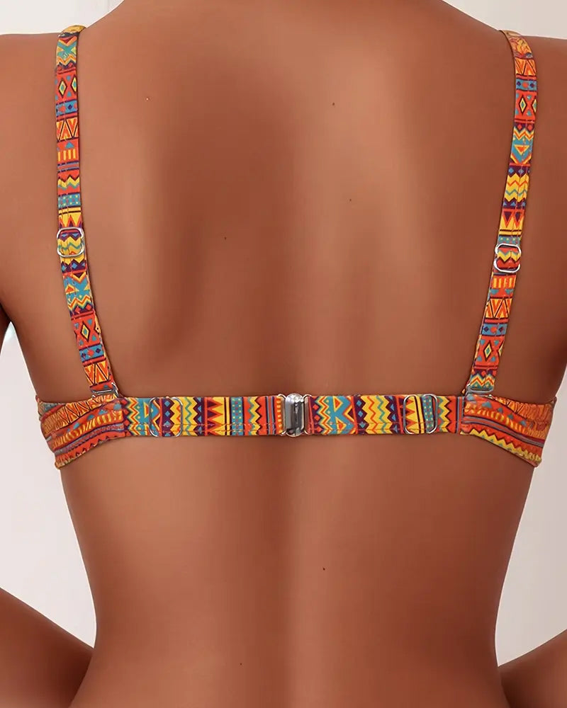 Zafra | Bandeau Bikini Haute con Warm Ethnic Print