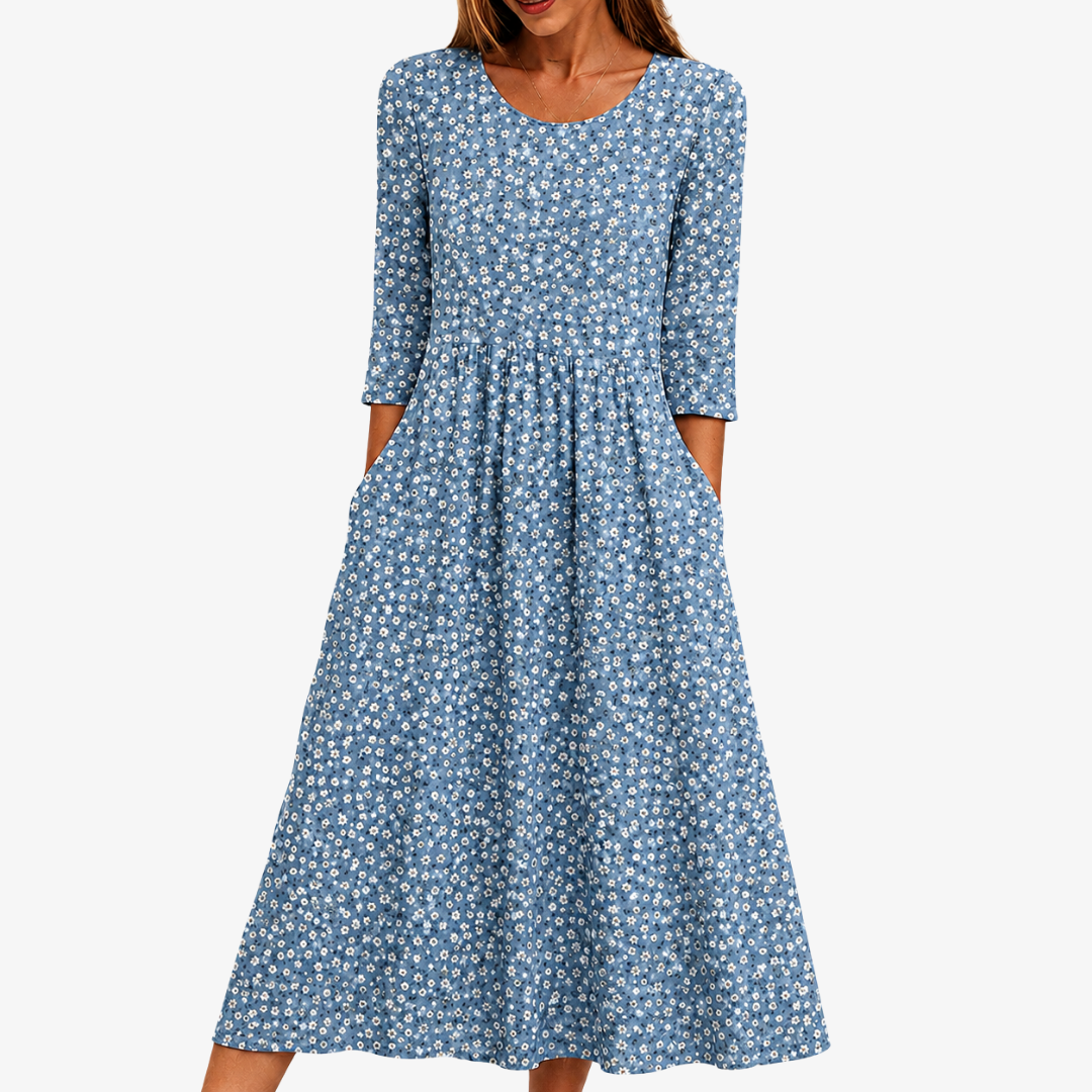 Blue Pradera Easy-Wear Floral Vestido Midi
