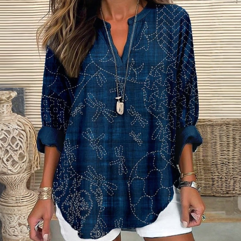 【Long Sleeve】Inspiración Vintage Casual Refinado Blusa