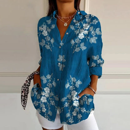 Sandra | Azul Celeste Floral Print Blusa