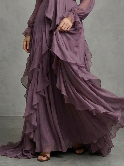 Demetria | Tie Neck Ruffle Tiered Vestido Maxi