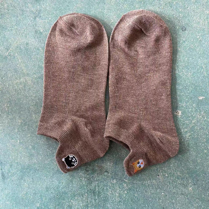 Lässige Calcetines de Hilo con Katzenstickerei